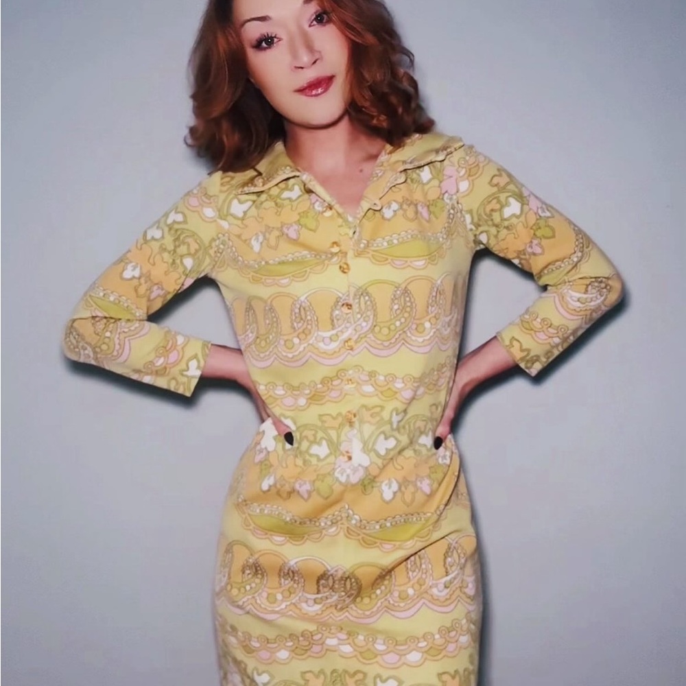 Vintage 1960's Pastel Patterned Shift Dress - Small